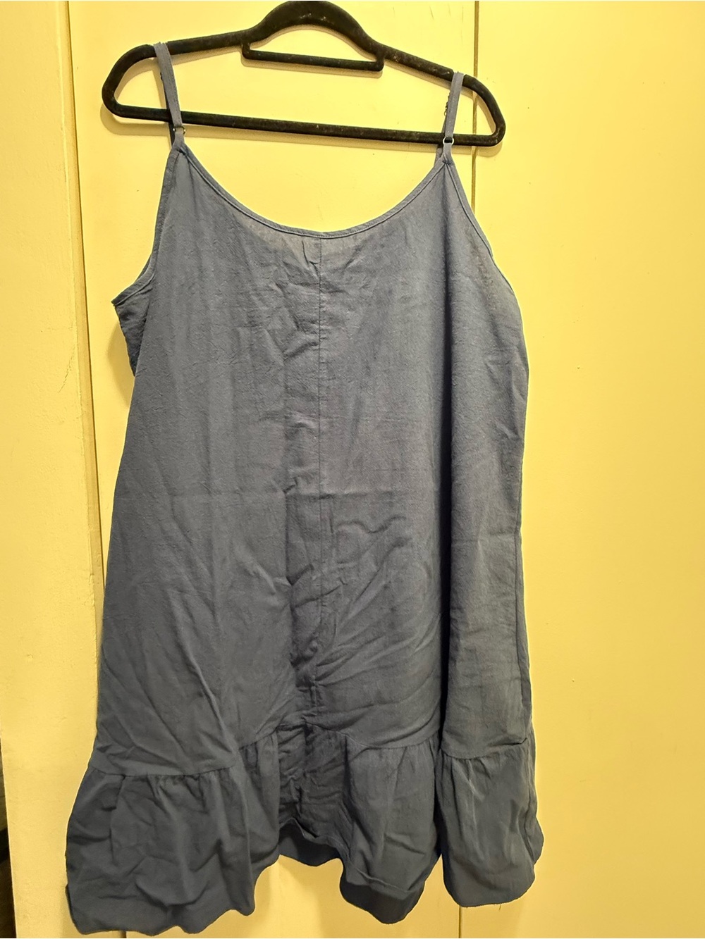 Casual Spaghetti Strap Blue Ruffle-Hem Dress